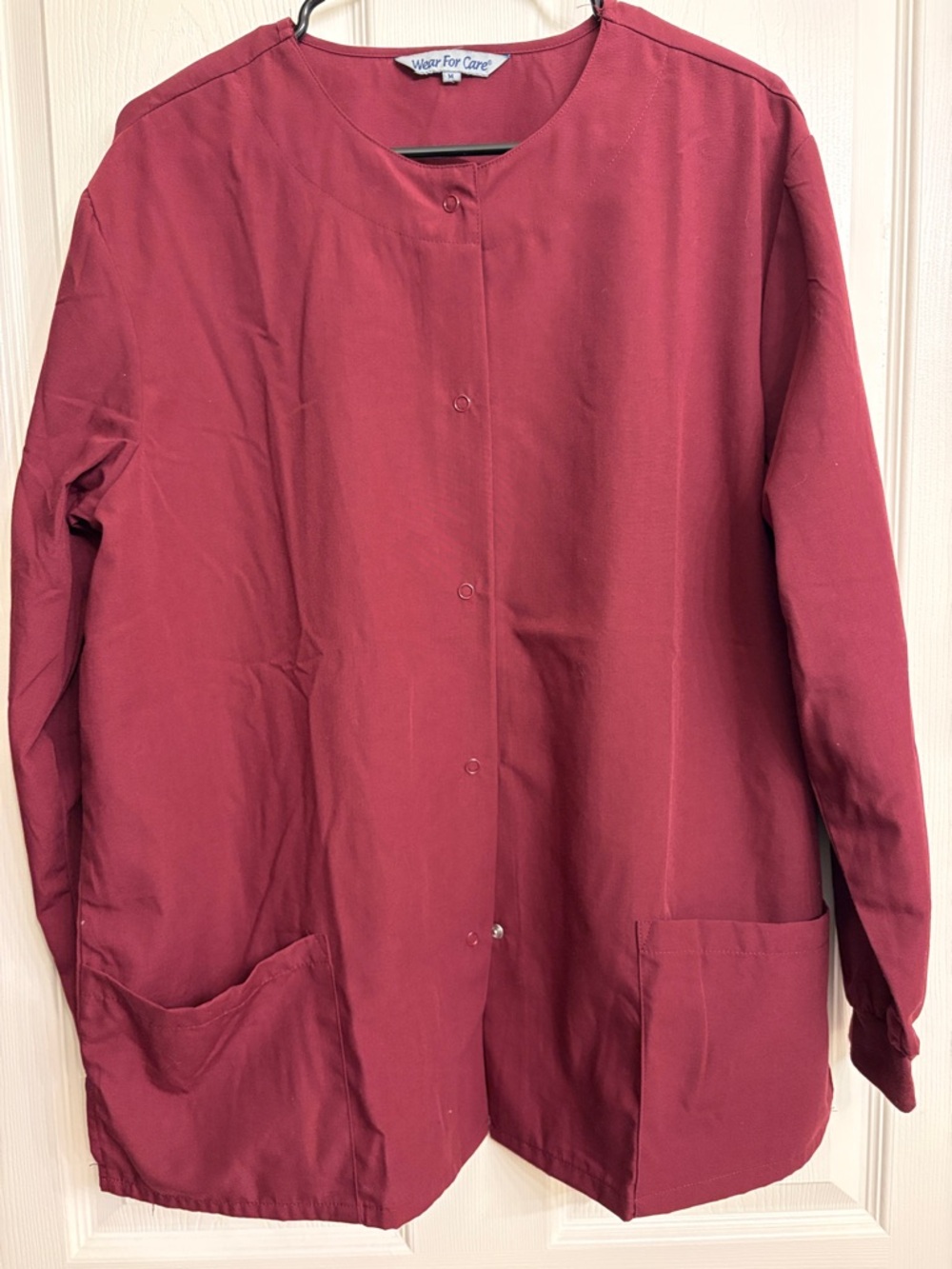 Women's Burgundy Long-Sleeve Button Scrub Jacket